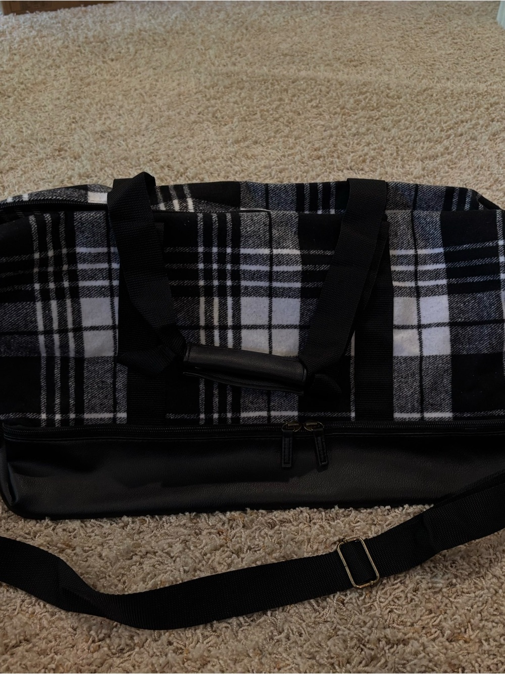 Black Plaid Travel Duffel Bag